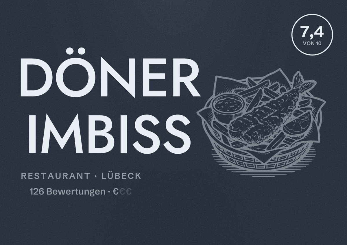 Illustriertes Poster von DÖNER IMBISS, Restaurant in Lübeck: Bewertung 7,4 von 10 aus 126 Bewertungen, Preisniveau €