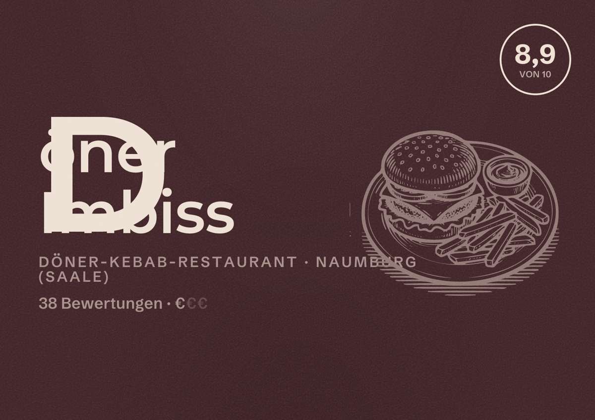 Illustriertes Poster von Döner Imbiss, Döner-Kebab-Restaurant in Naumburg (Saale): Bewertung 8,9 von 10 aus 38 Bewertungen, Preisniveau €