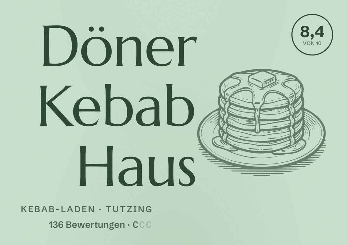 Illustriertes Poster von Döner Kebab Haus, Kebab-Laden in Tutzing: Bewertung 8,4 von 10 aus 136 Bewertungen, Preisniveau €