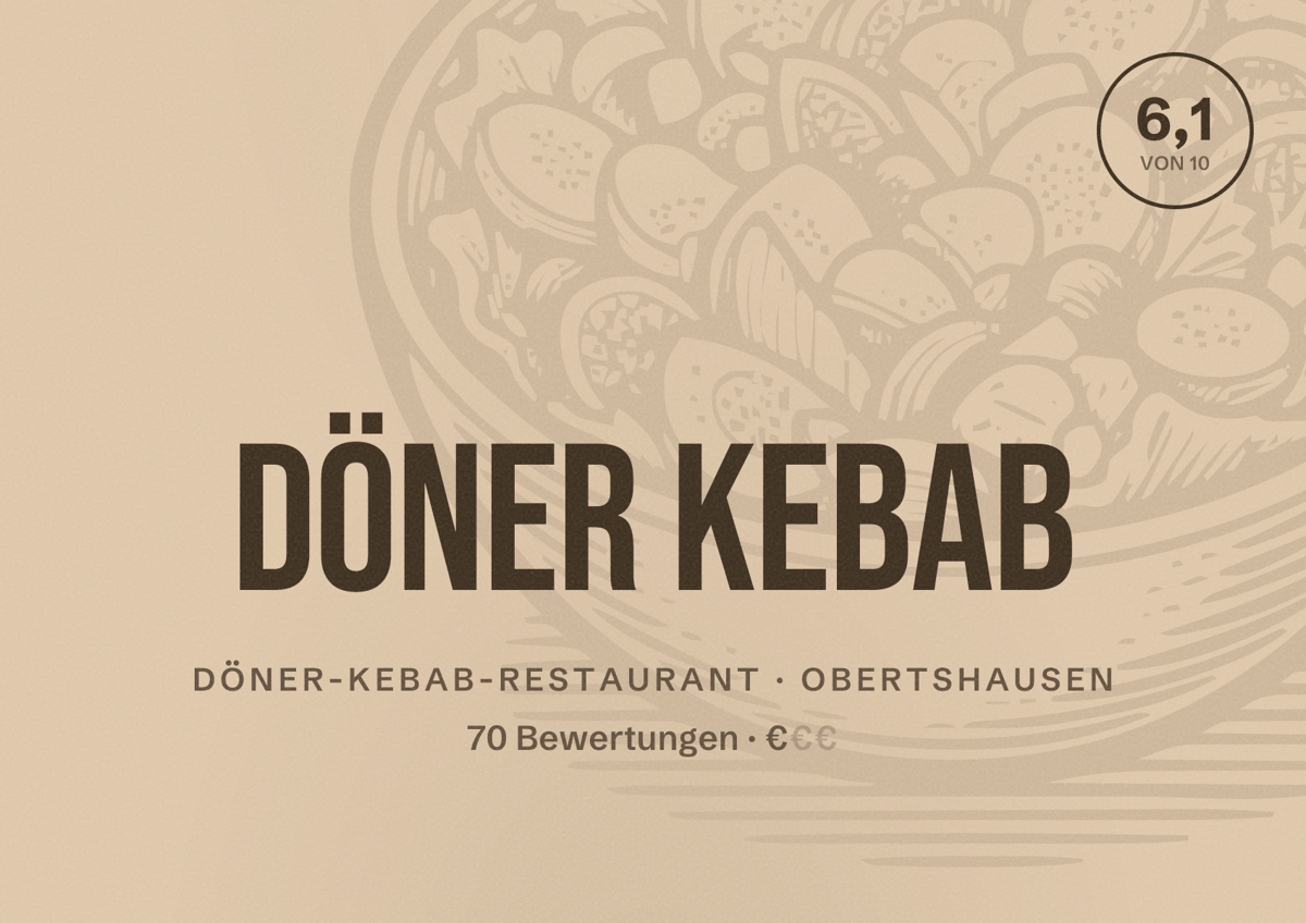 Illustriertes Poster von Döner Kebab, Döner-Kebab-Restaurant in Obertshausen: Bewertung 6,1 von 10 aus 70 Bewertungen, Preisniveau €