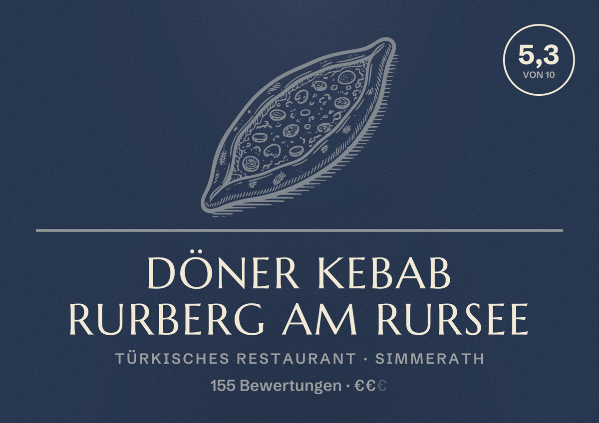 Illustriertes Poster von Döner Kebab Rurberg am Rursee, Türkisches Restaurant in Simmerath: Bewertung 5,3 von 10 aus 155 Bewertungen, Preisniveau €€