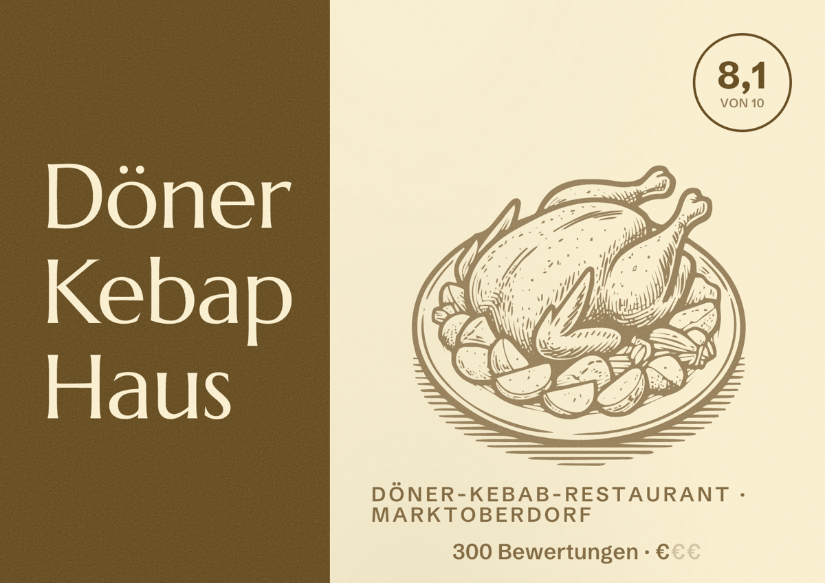 Illustriertes Poster von Döner Kebap Haus, Döner-Kebab-Restaurant in Marktoberdorf: Bewertung 8,1 von 10 aus 300 Bewertungen, Preisniveau €