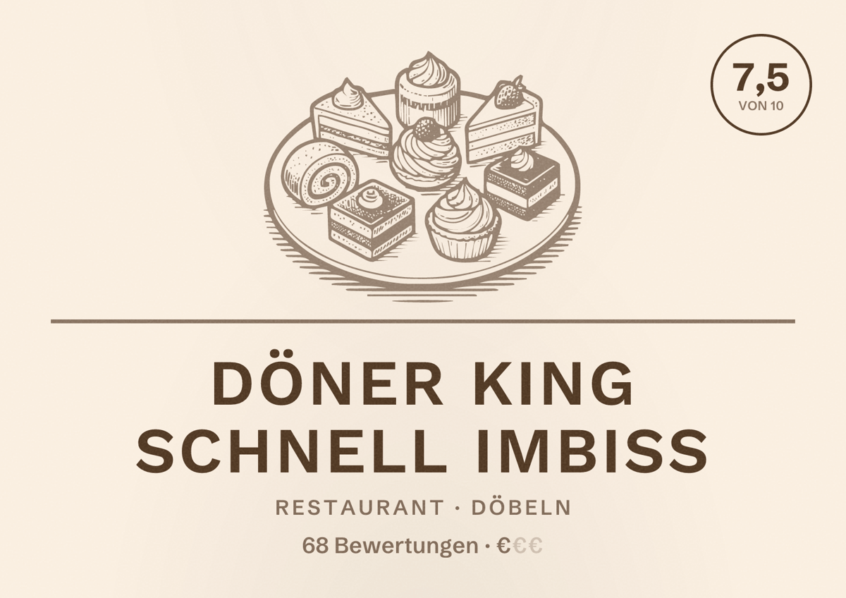 Illustriertes Poster von Döner King Schnell Imbiss, Restaurant in Döbeln: Bewertung 7,5 von 10 aus 68 Bewertungen, Preisniveau €