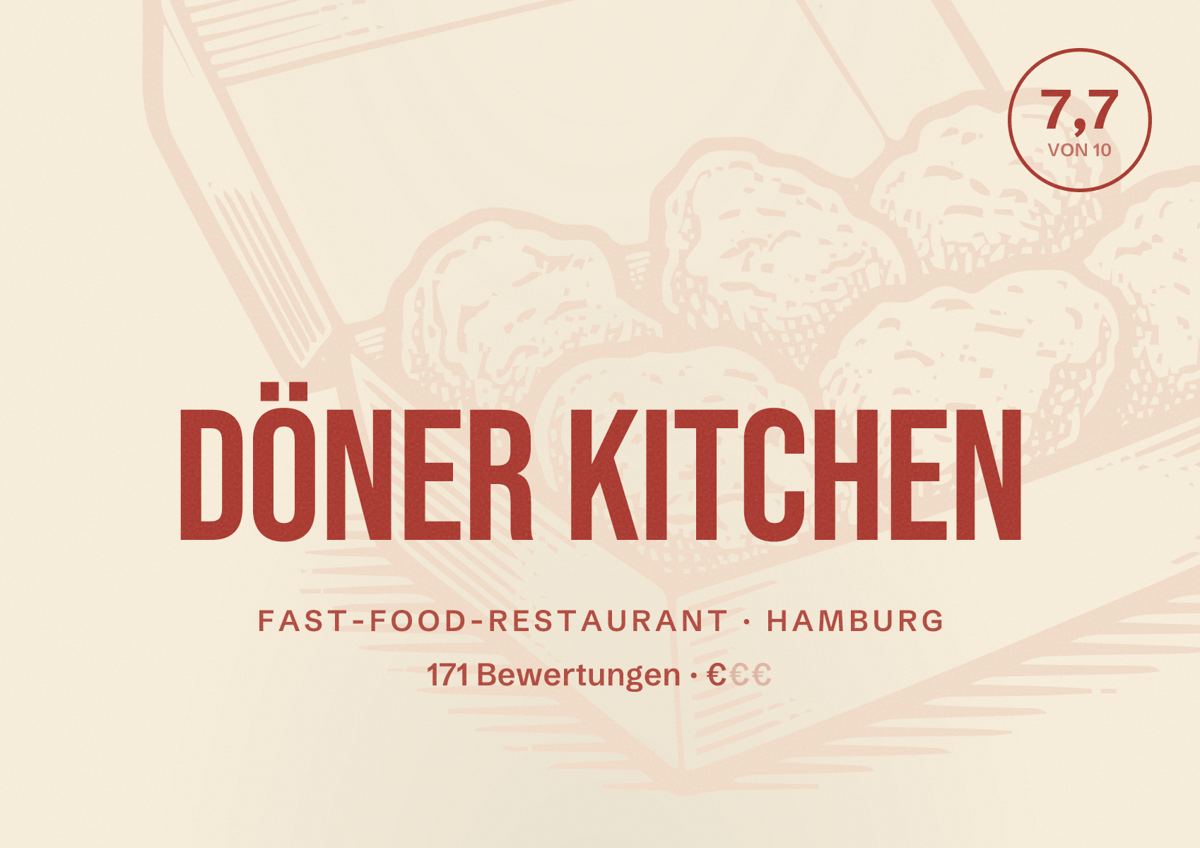 Illustriertes Poster von Döner Kitchen, Fast-Food-Restaurant in Hamburg: Bewertung 7,7 von 10 aus 171 Bewertungen, Preisniveau €