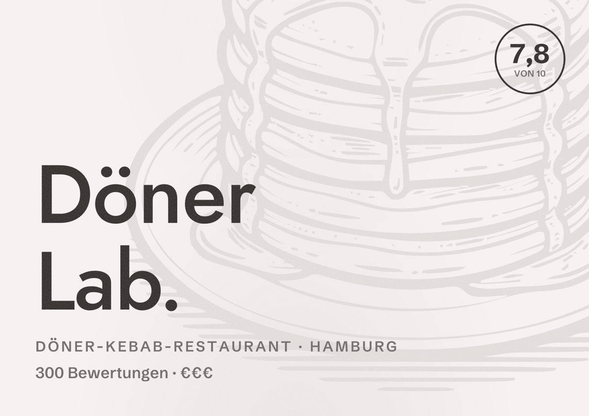 Illustriertes Poster von Döner Lab., Döner-Kebab-Restaurant in Hamburg: Bewertung 7,8 von 10 aus 300 Bewertungen, Preisniveau €€€