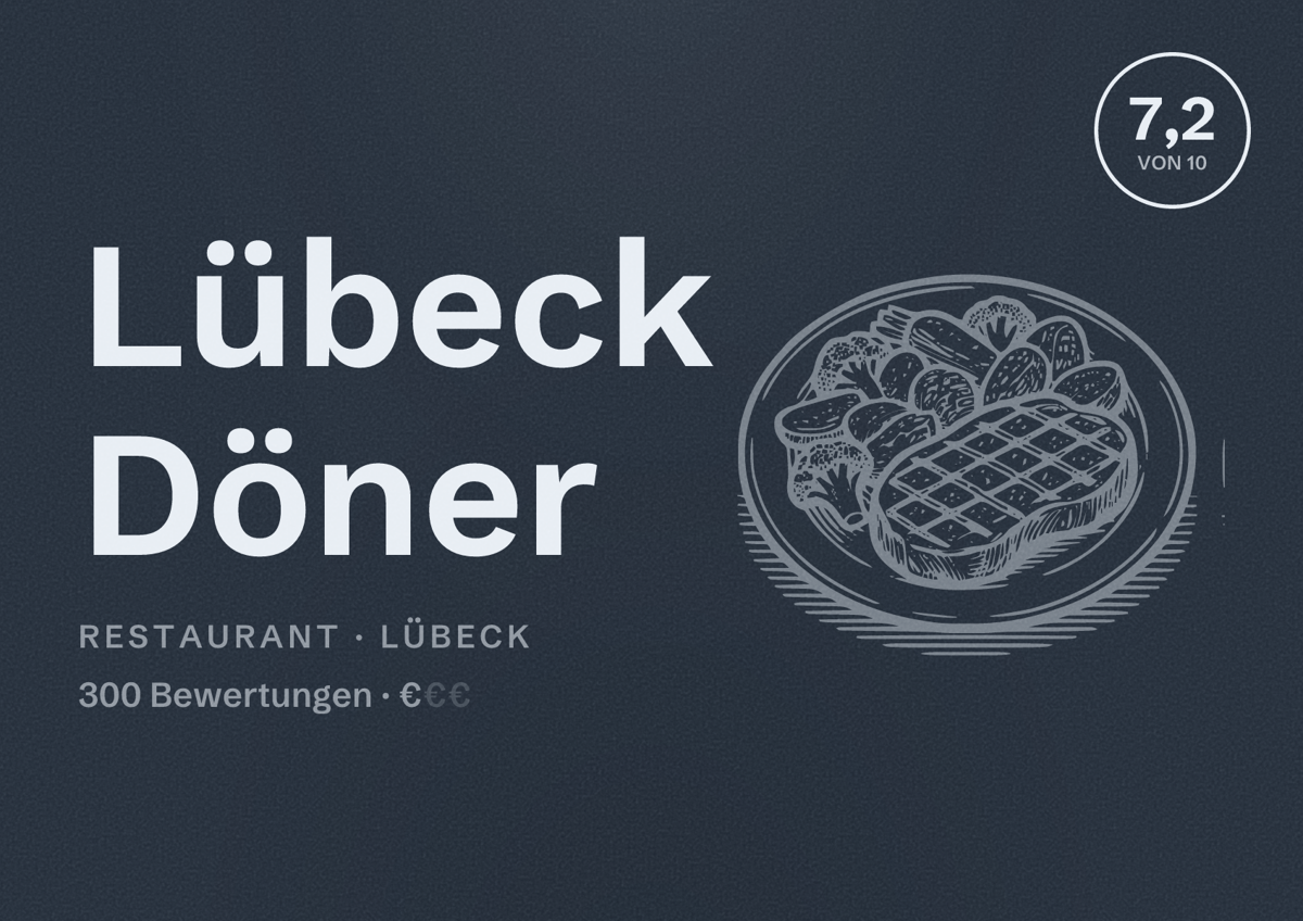 Illustriertes Poster von Lübeck Döner, Restaurant in Lübeck: Bewertung 7,2 von 10 aus 300 Bewertungen, Preisniveau €