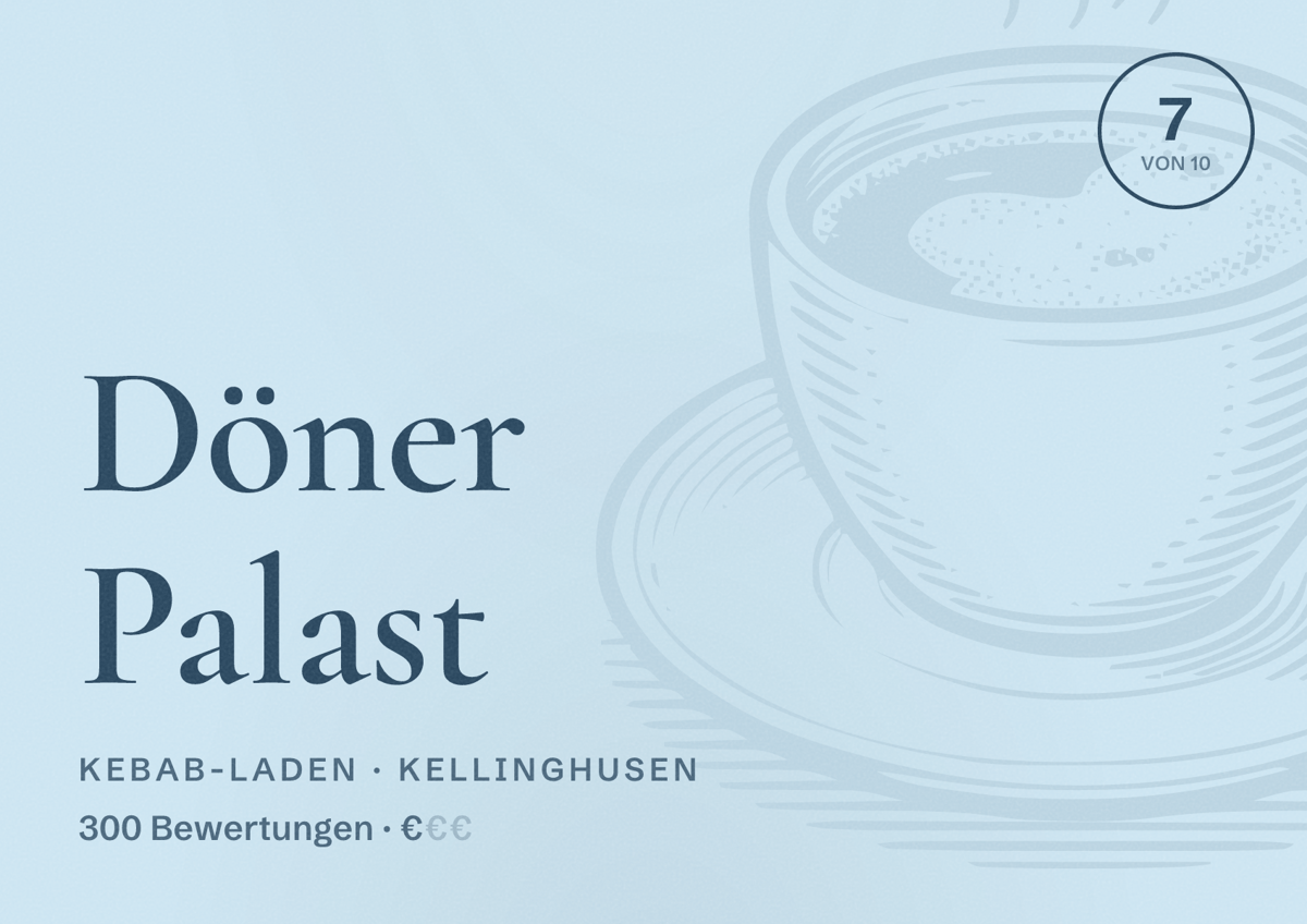 Illustriertes Poster von Döner Palast, Kebab-Laden in Kellinghusen: Bewertung 7 von 10 aus 300 Bewertungen, Preisniveau €