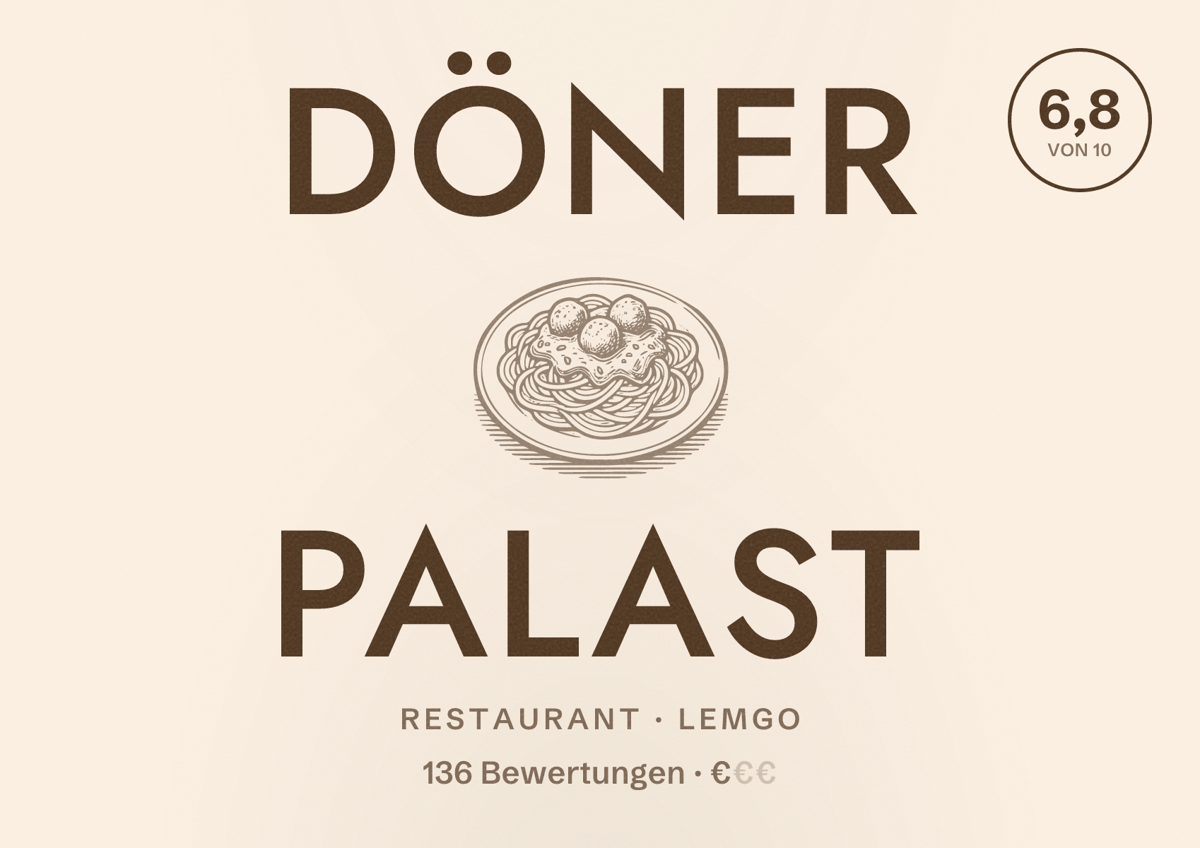 Illustriertes Poster von Döner Palast, Restaurant in Lemgo: Bewertung 6,8 von 10 aus 136 Bewertungen, Preisniveau €