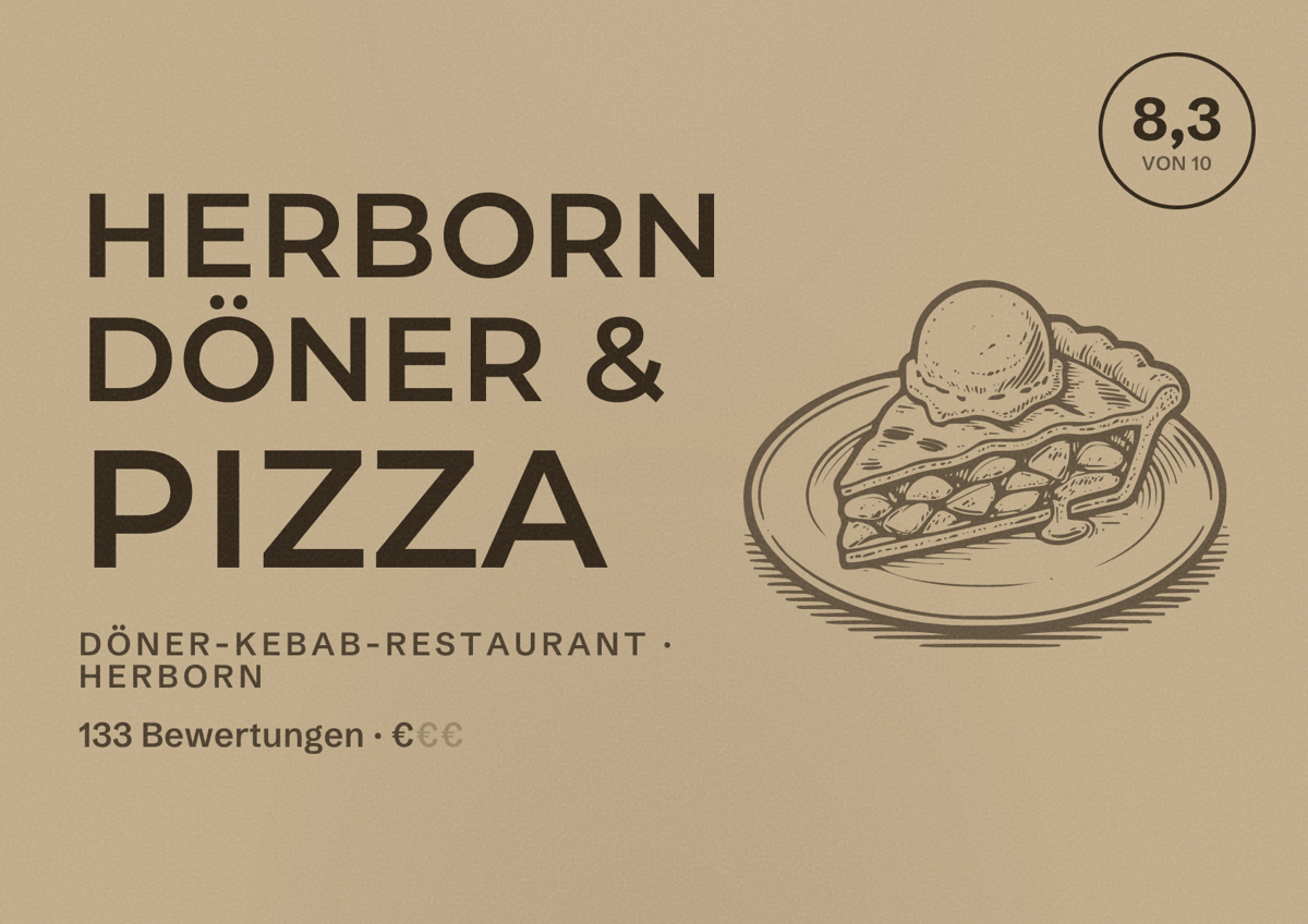 Illustriertes Poster von Herborn Döner & Pizza, Döner-Kebab-Restaurant in Herborn: Bewertung 8,3 von 10 aus 133 Bewertungen, Preisniveau €