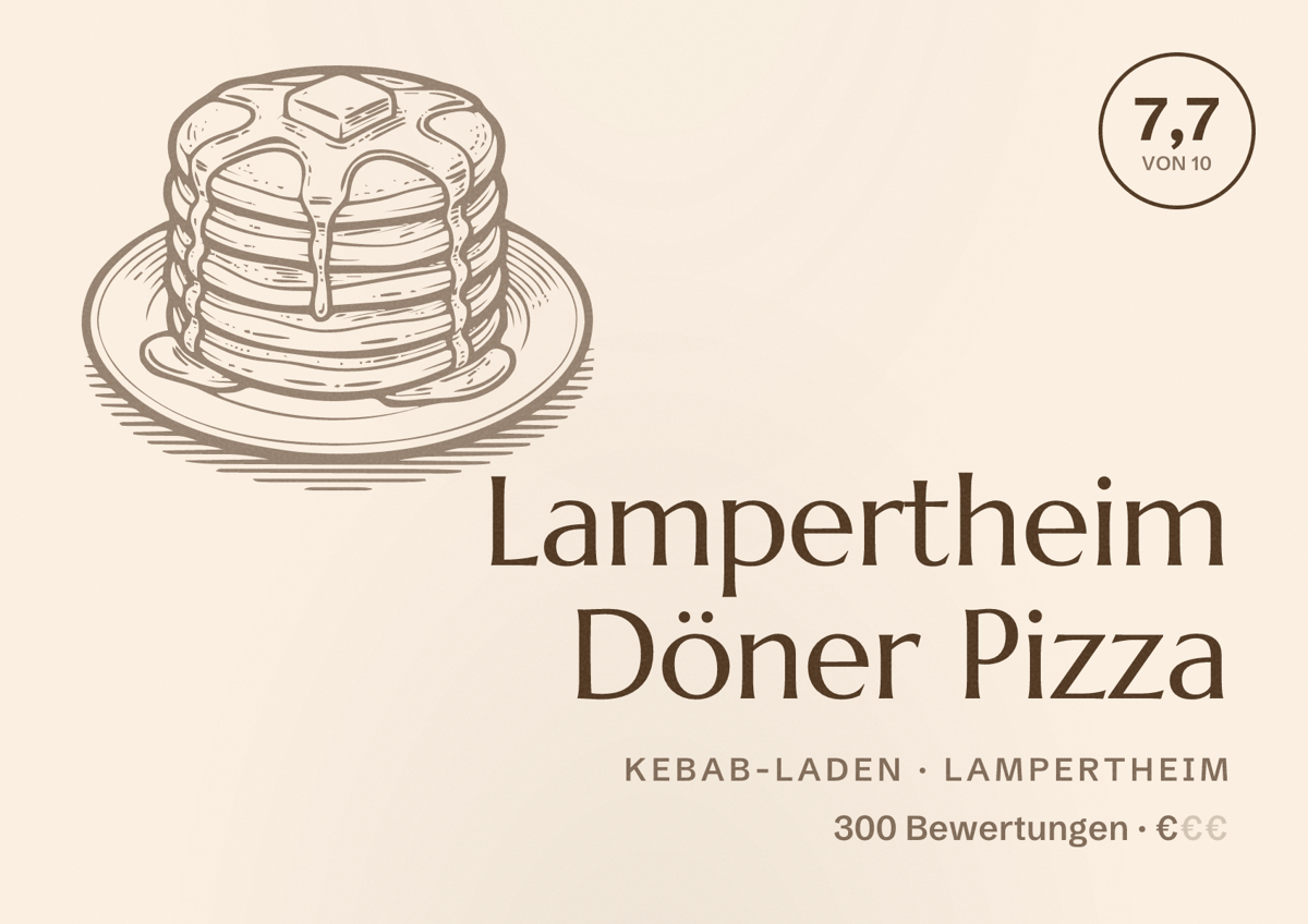 Illustriertes Poster von Lampertheim Döner Pizza, Kebab-Laden in Lampertheim: Bewertung 7,7 von 10 aus 300 Bewertungen, Preisniveau €