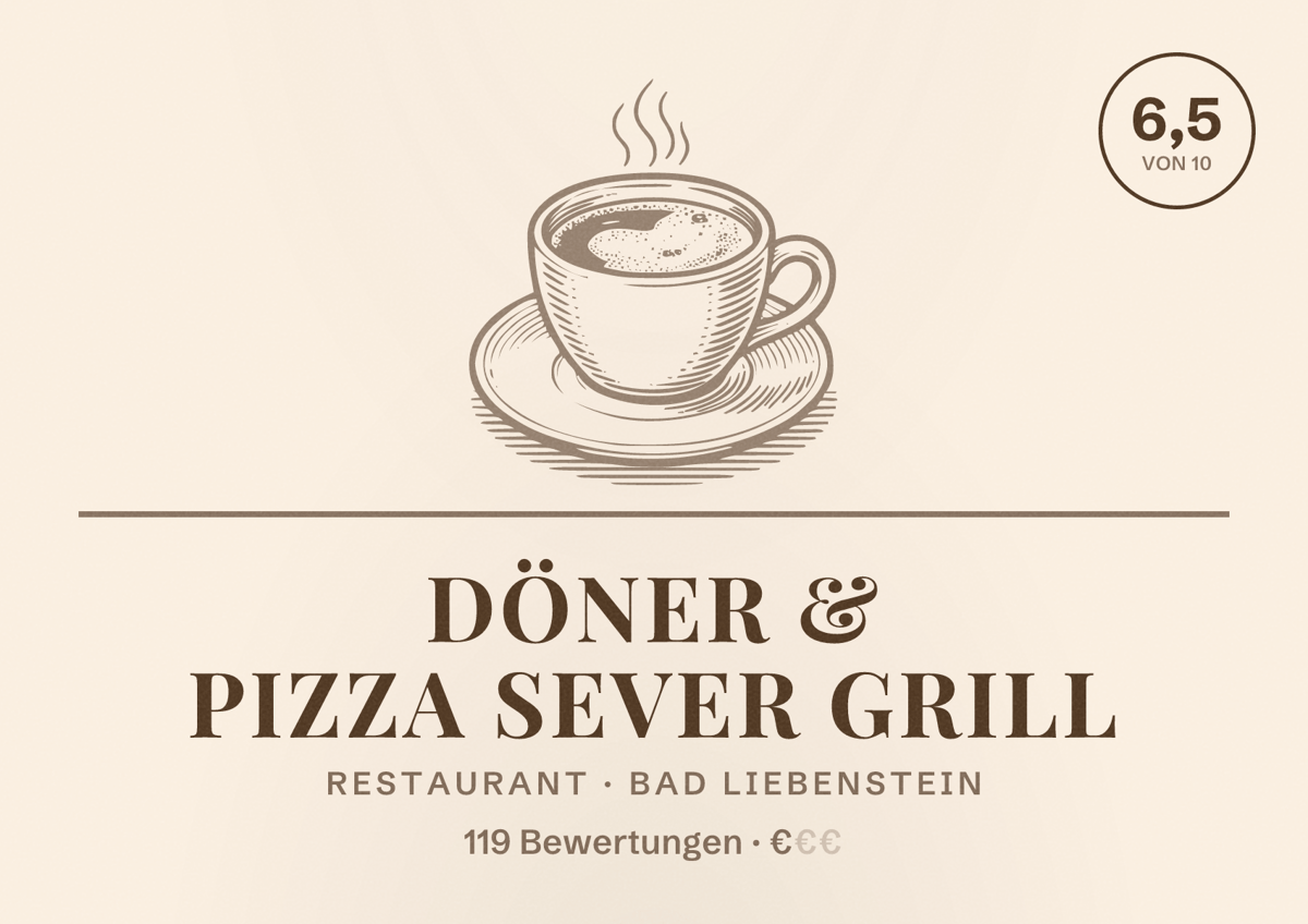 Illustriertes Poster von Döner & Pizza Sever Grill, Restaurant in Bad Liebenstein: Bewertung 6,5 von 10 aus 119 Bewertungen, Preisniveau €