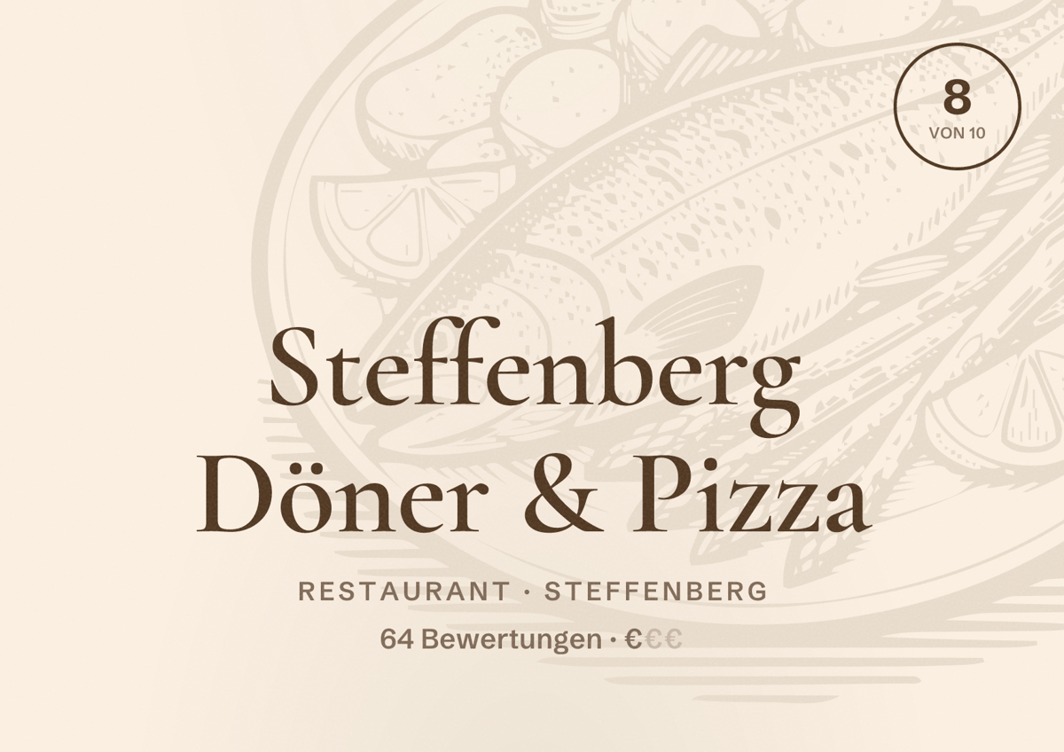 Illustriertes Poster von Steffenberg Döner & Pizza, Restaurant in Steffenberg: Bewertung 8 von 10 aus 64 Bewertungen, Preisniveau €