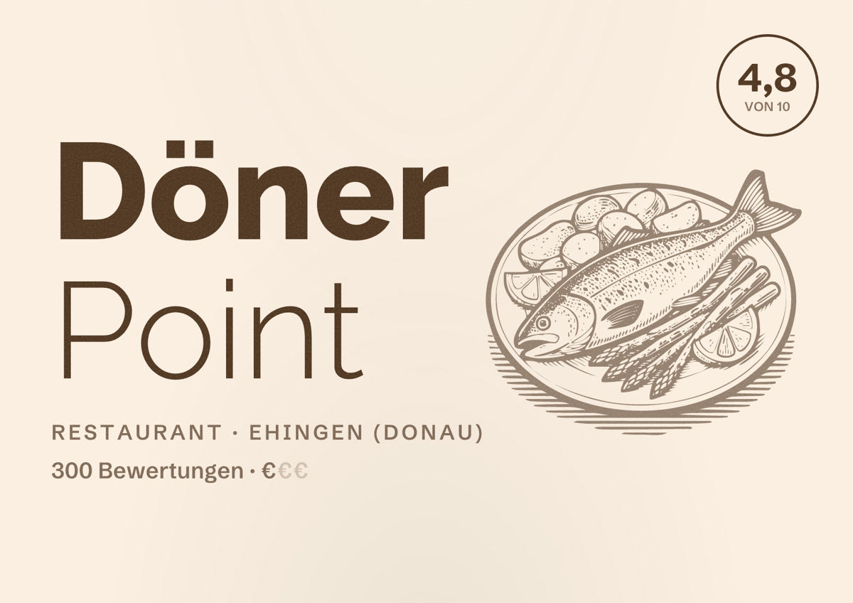 Illustriertes Poster von Döner Point, Restaurant in Ehingen (Donau): Bewertung 4,8 von 10 aus 300 Bewertungen, Preisniveau €