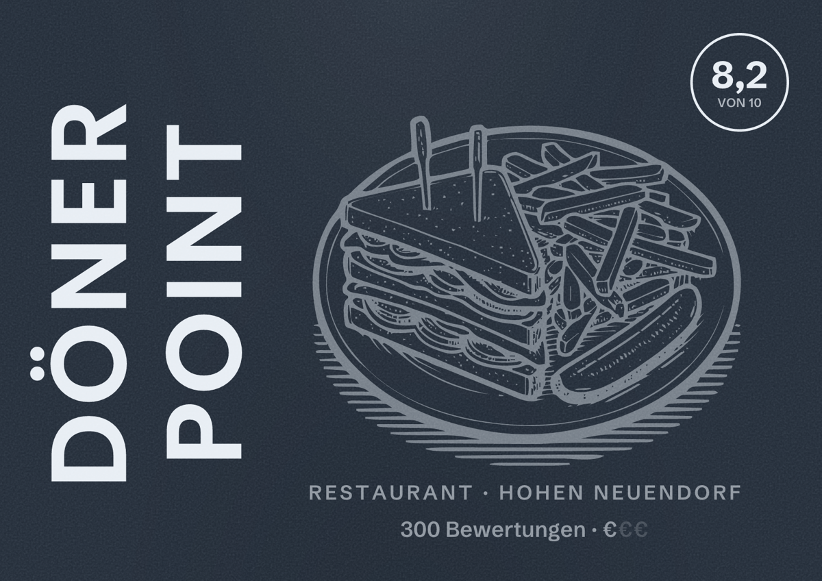 Illustriertes Poster von Döner Point, Restaurant in Hohen Neuendorf: Bewertung 8,2 von 10 aus 300 Bewertungen, Preisniveau €