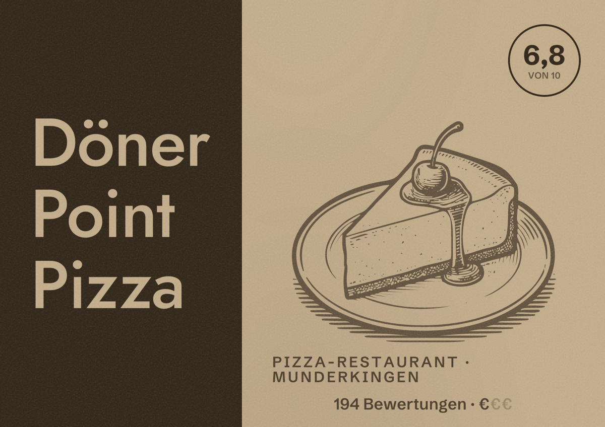 Illustriertes Poster von Döner Point Pizza, Pizza-Restaurant in Munderkingen: Bewertung 6,8 von 10 aus 194 Bewertungen, Preisniveau €