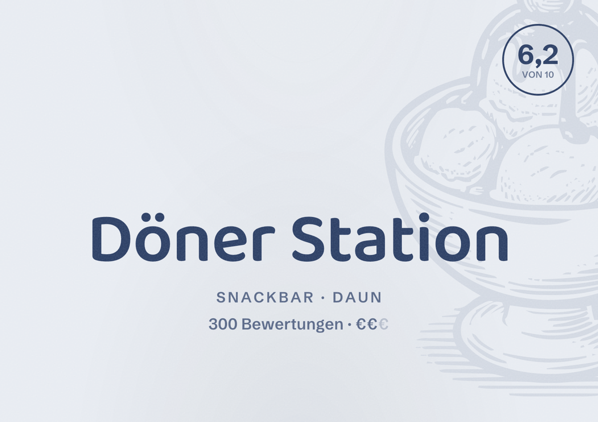 Illustriertes Poster von Döner Station, Snackbar in Daun: Bewertung 6,2 von 10 aus 300 Bewertungen, Preisniveau €€