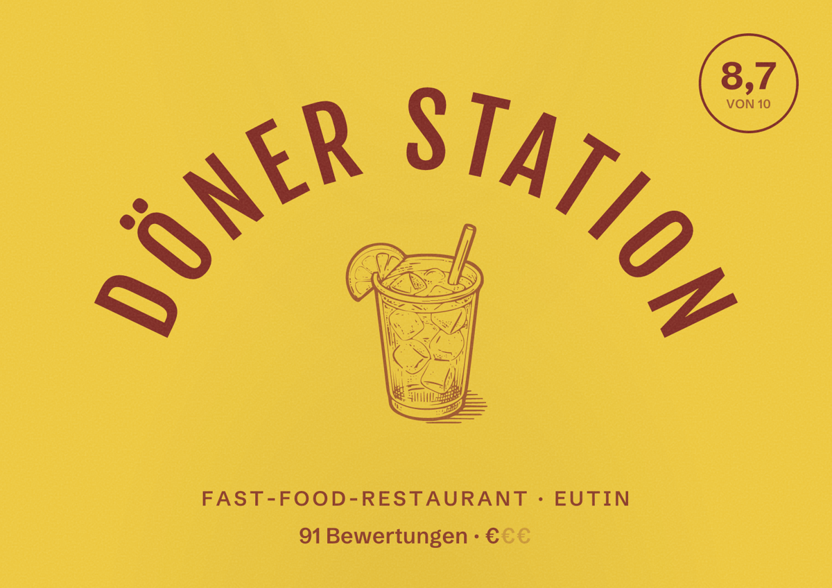 Illustriertes Poster von Döner Station, Fast-Food-Restaurant in Eutin: Bewertung 8,7 von 10 aus 91 Bewertungen, Preisniveau €