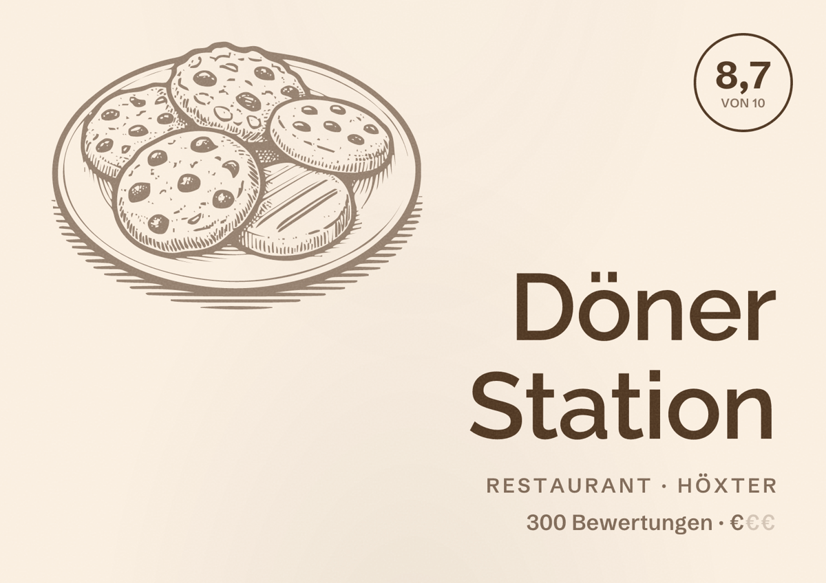 Illustriertes Poster von Döner Station, Restaurant in Höxter: Bewertung 8,7 von 10 aus 300 Bewertungen, Preisniveau €