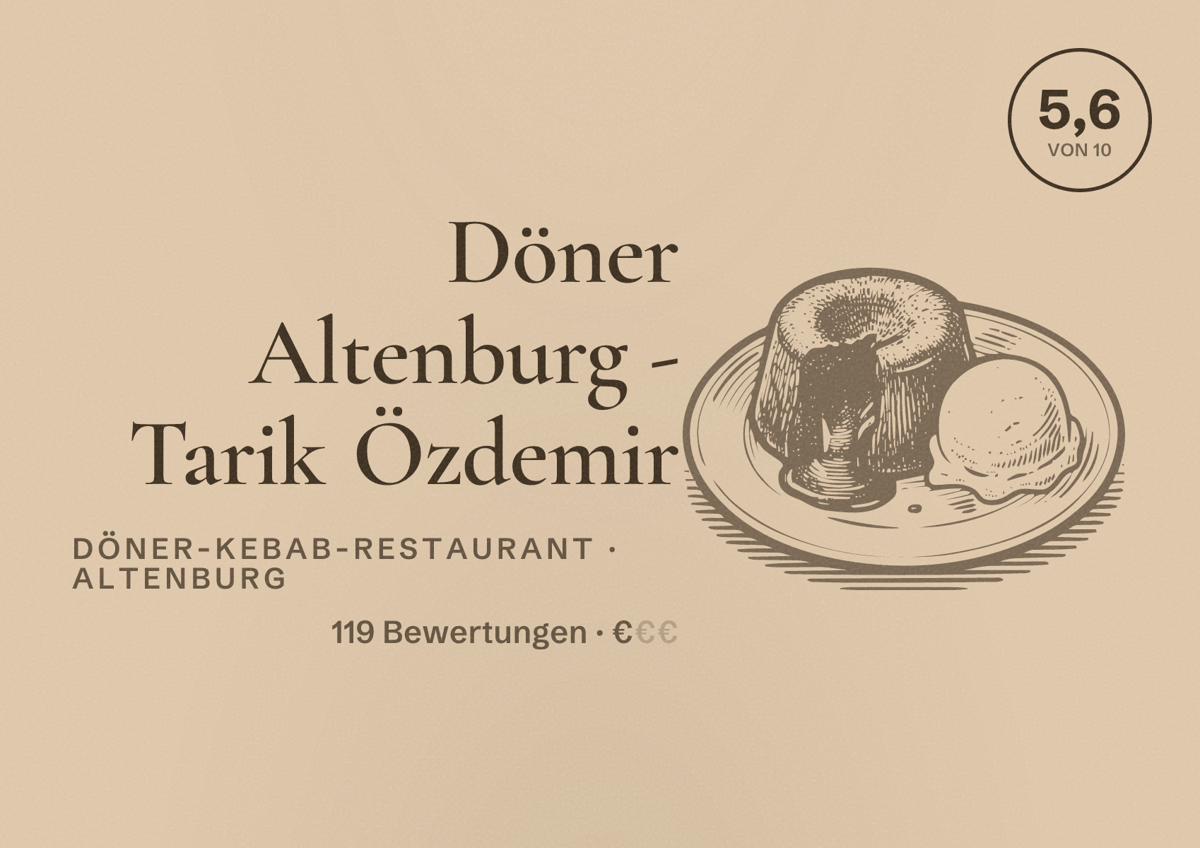 Illustriertes Poster von Döner Altenburg - Tarik Özdemir, Döner-Kebab-Restaurant in Altenburg: Bewertung 5,6 von 10 aus 119 Bewertungen, Preisniveau €