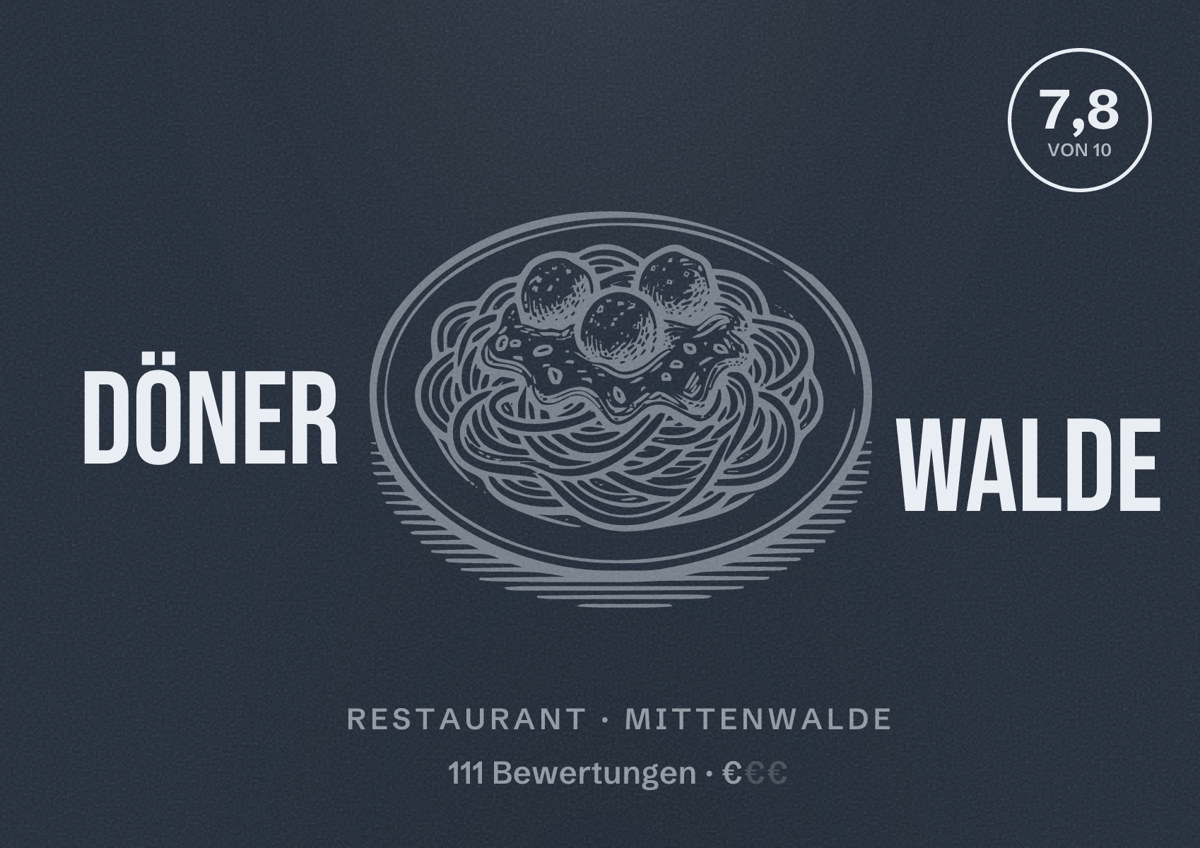 Illustriertes Poster von Döner Walde, Restaurant in Mittenwalde: Bewertung 7,8 von 10 aus 111 Bewertungen, Preisniveau €