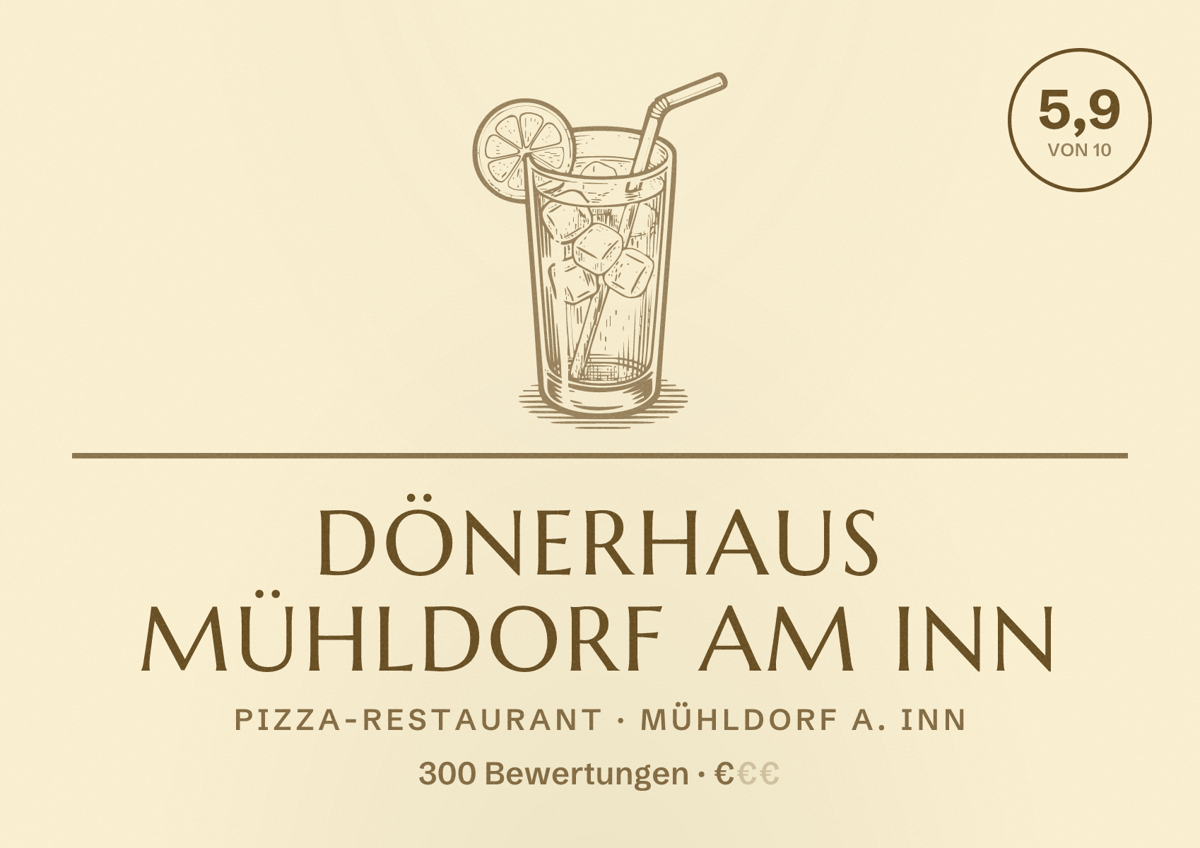 Illustriertes Poster von Dönerhaus Mühldorf am Inn, Pizza-Restaurant in Mühldorf a. Inn: Bewertung 5,9 von 10 aus 300 Bewertungen, Preisniveau €