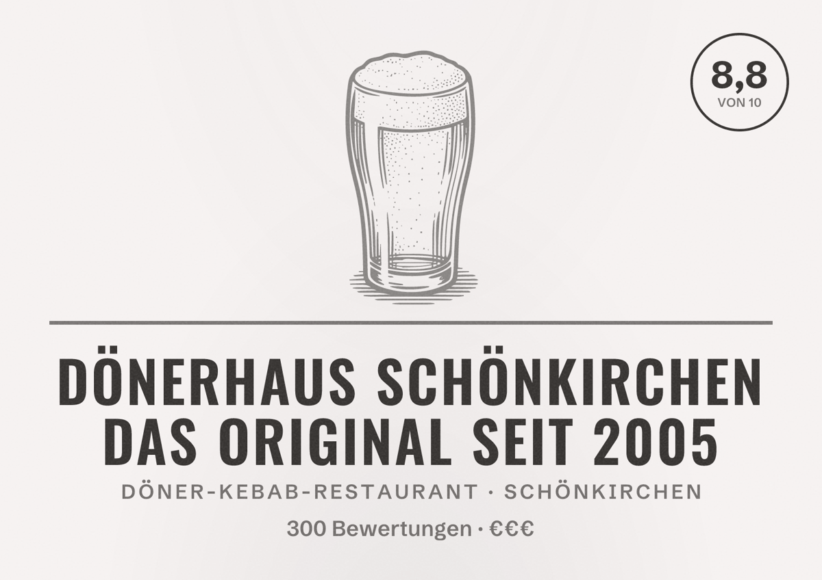 Illustriertes Poster von Dönerhaus Schönkirchen Das Original Seit 2005, Döner-Kebab-Restaurant in Schönkirchen: Bewertung 8,8 von 10 aus 300 Bewertungen, Preisniveau €€€