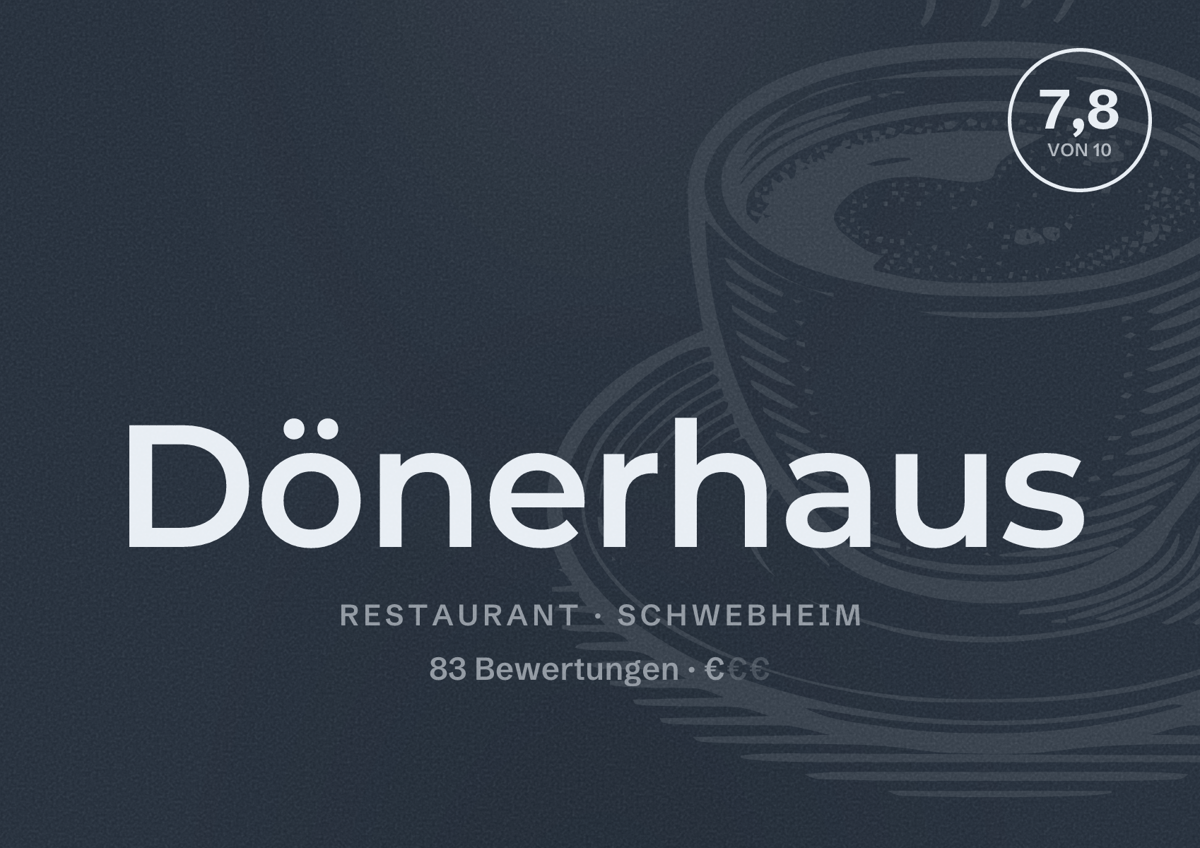 Illustriertes Poster von Dönerhaus, Restaurant in Schwebheim: Bewertung 7,8 von 10 aus 83 Bewertungen, Preisniveau €