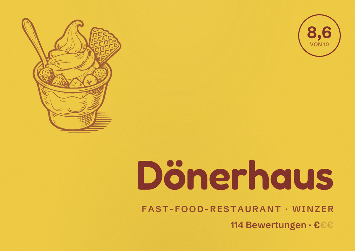 Illustriertes Poster von Dönerhaus, Fast-Food-Restaurant in Winzer: Bewertung 8,6 von 10 aus 114 Bewertungen, Preisniveau €
