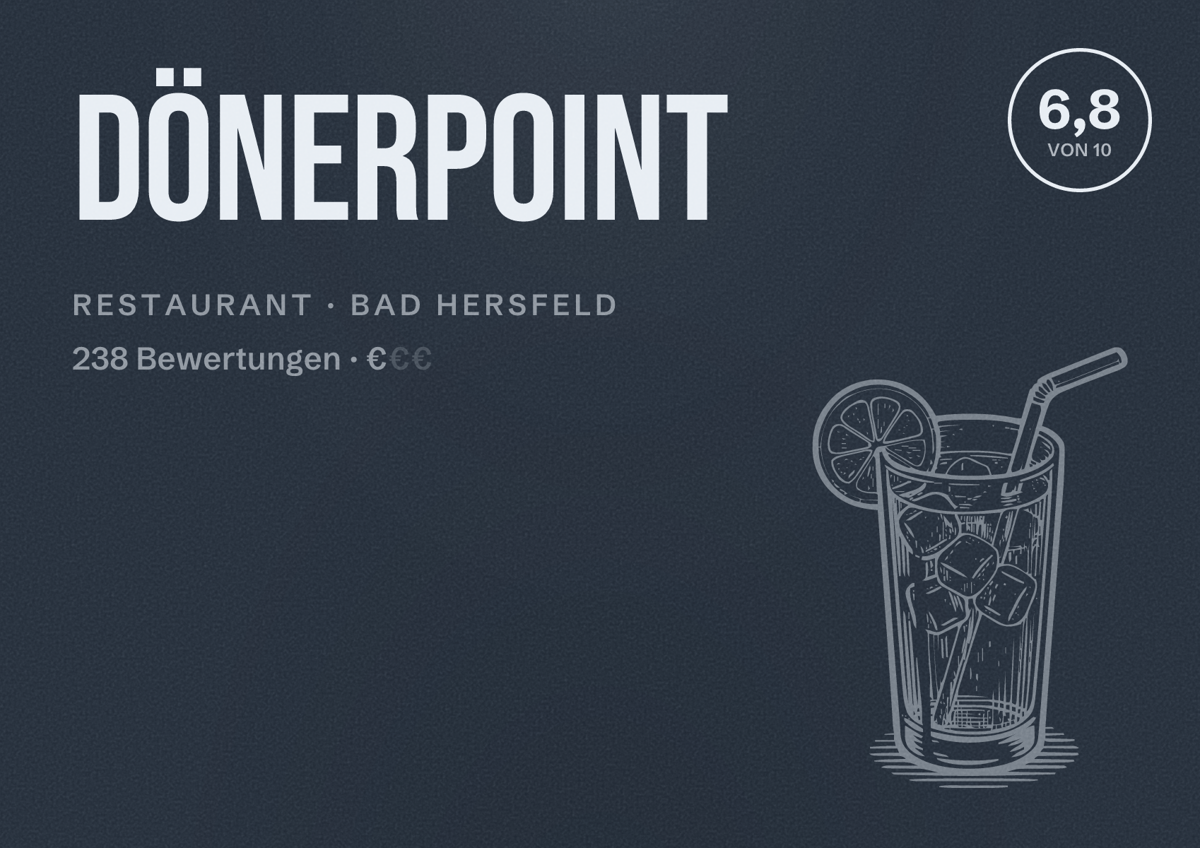 Illustriertes Poster von DÖNERPOINT, Restaurant in Bad Hersfeld: Bewertung 6,8 von 10 aus 238 Bewertungen, Preisniveau €