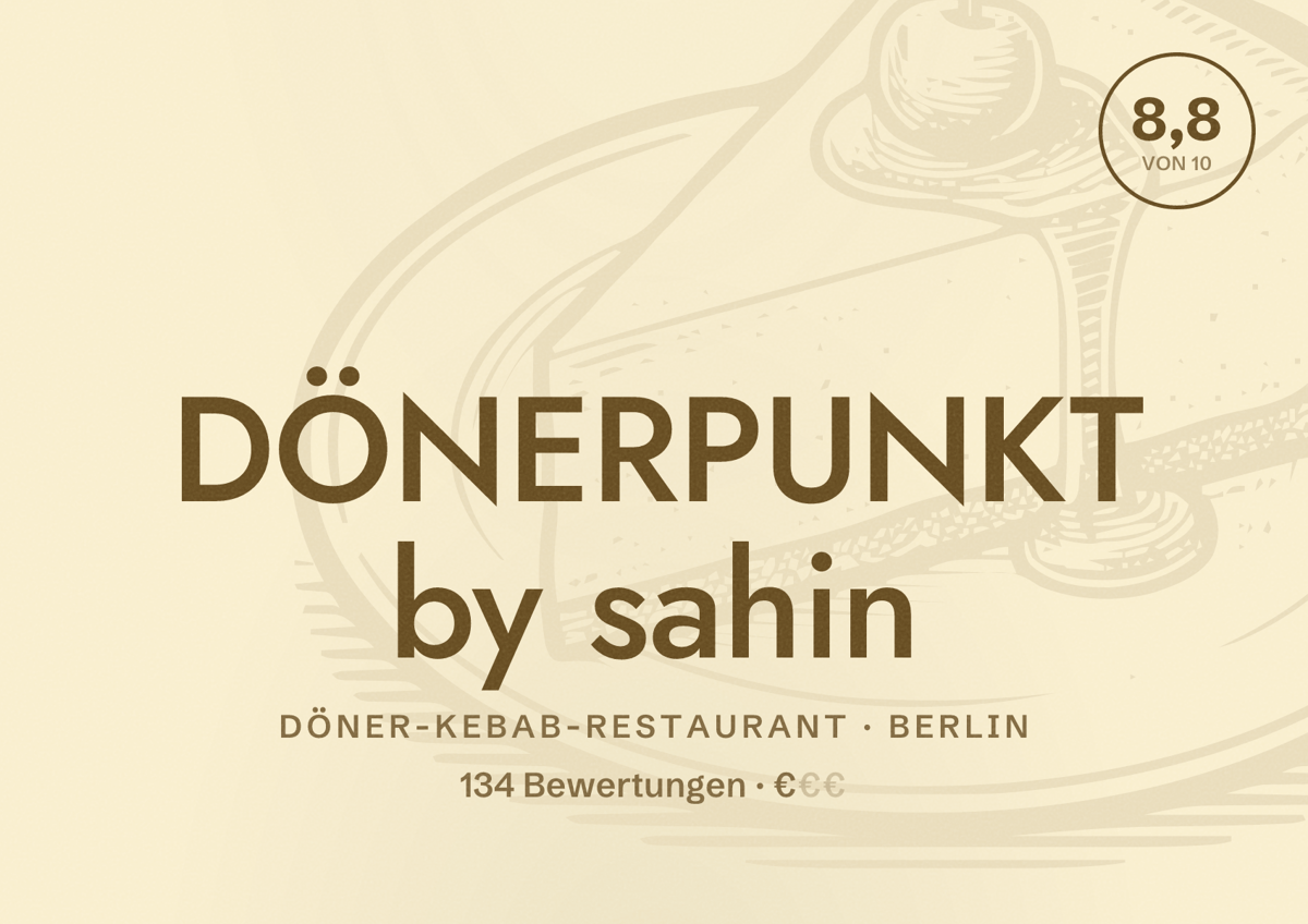 Illustriertes Poster von DÖNERPUNKT by sahin, Döner-Kebab-Restaurant in Berlin: Bewertung 8,8 von 10 aus 134 Bewertungen, Preisniveau €