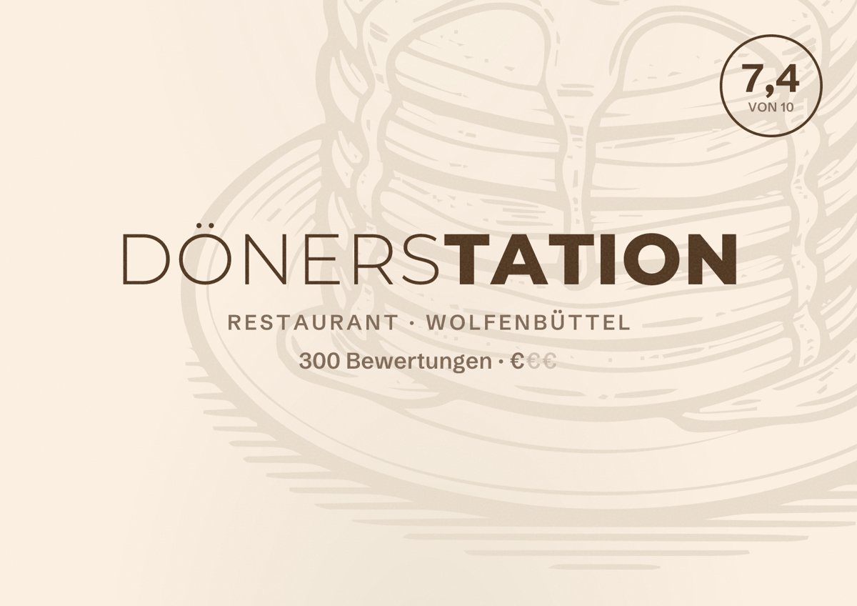 Illustriertes Poster von Dönerstation, Restaurant in Wolfenbüttel: Bewertung 7,4 von 10 aus 300 Bewertungen, Preisniveau €