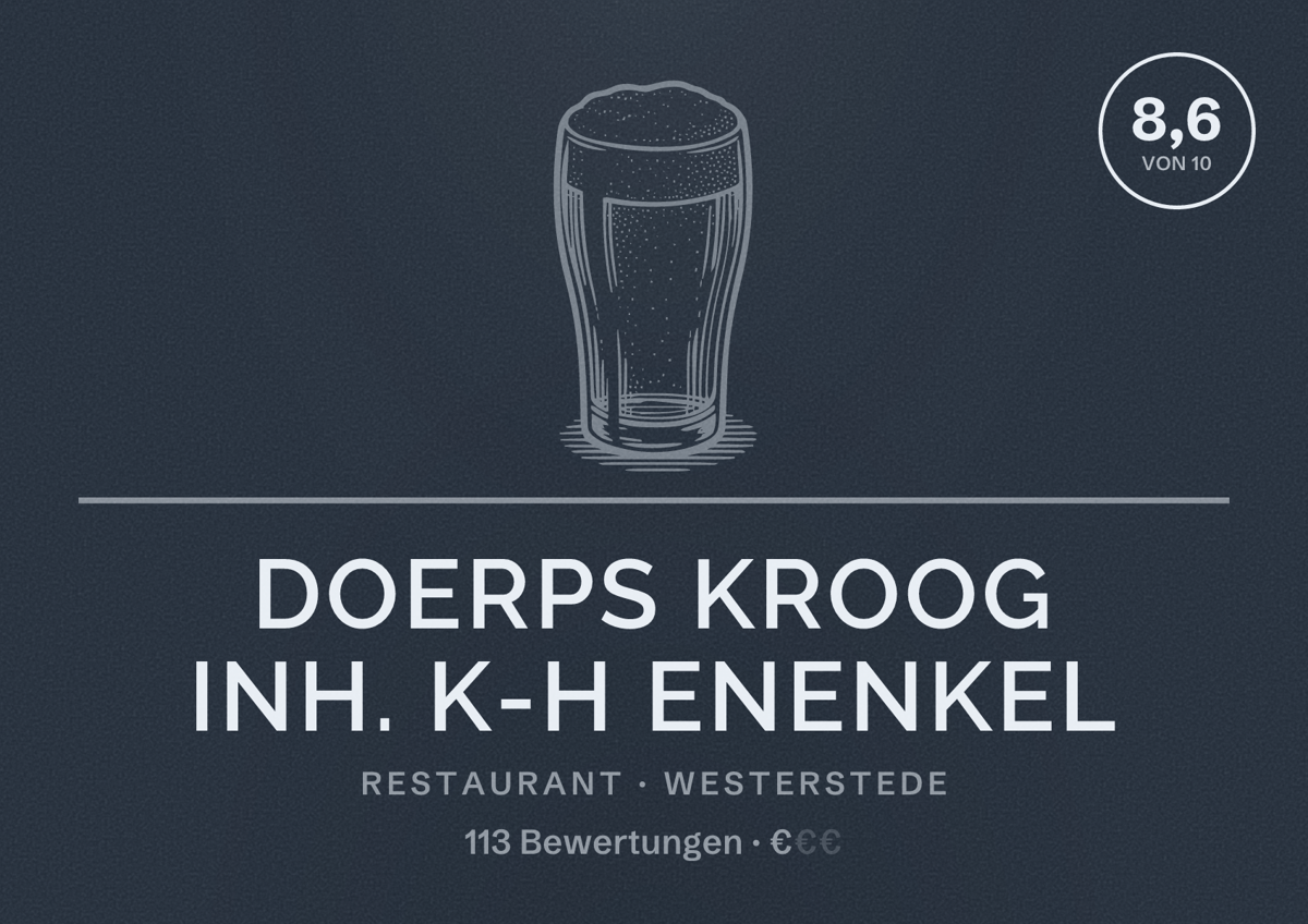 Illustriertes Poster von Doerps Kroog Inh. K-H Enenkel, Restaurant in Westerstede: Bewertung 8,6 von 10 aus 113 Bewertungen, Preisniveau €