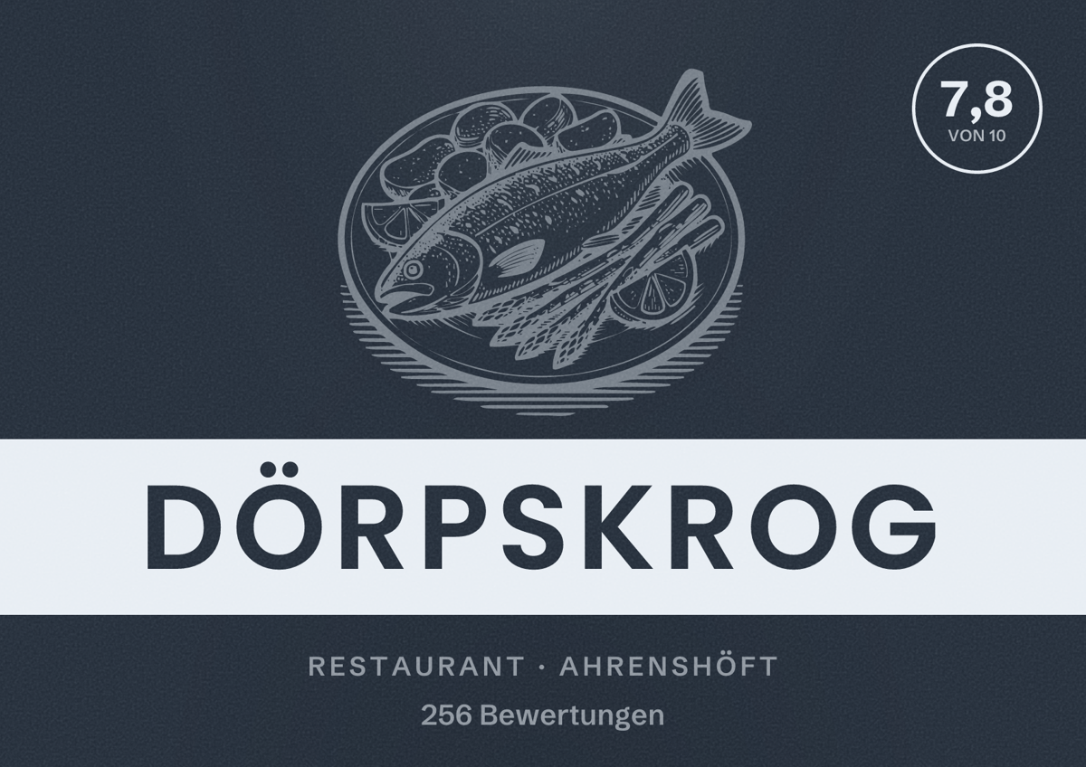 Illustriertes Poster von Dörpskrog, Restaurant in Ahrenshöft: Bewertung 7,8 von 10 aus 256 Bewertungen