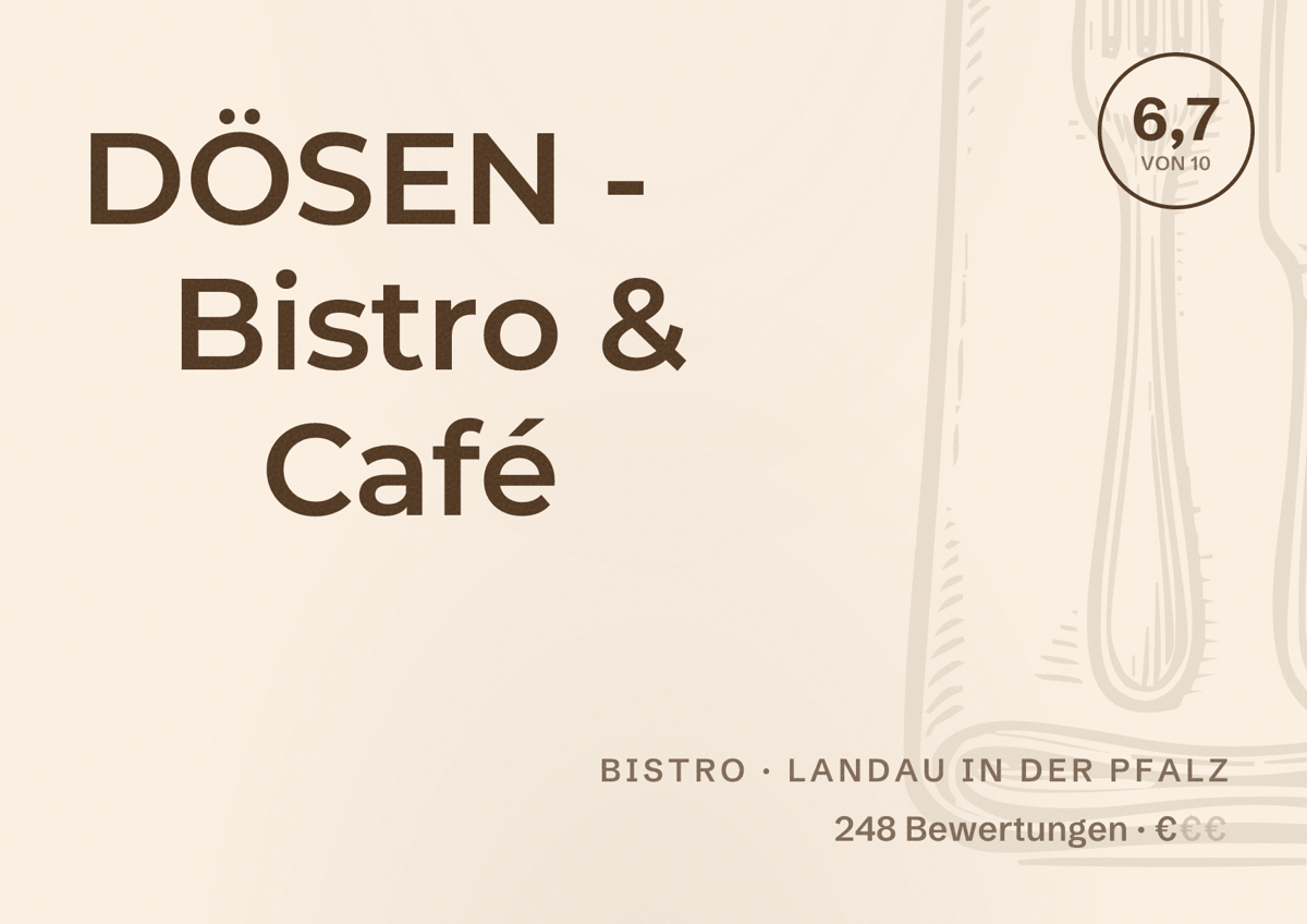 Illustriertes Poster von DÖSEN - Bistro & Café, Bistro in Landau in der Pfalz: Bewertung 6,7 von 10 aus 248 Bewertungen, Preisniveau €