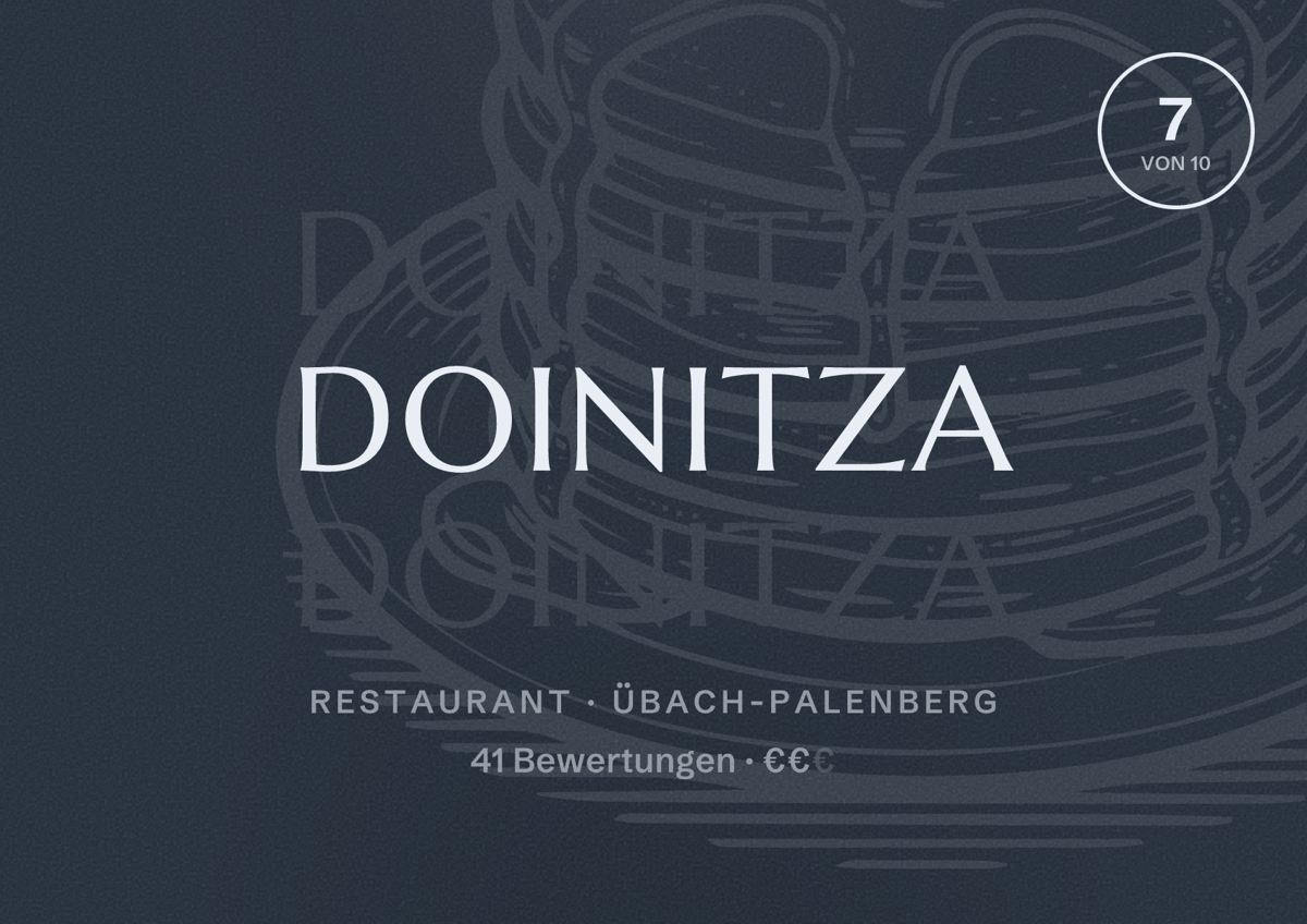 Illustriertes Poster von Doinitza, Restaurant in Übach-Palenberg: Bewertung 7 von 10 aus 41 Bewertungen, Preisniveau €€