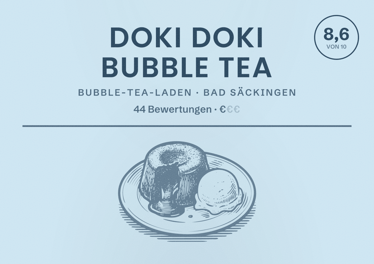 Illustriertes Poster von Doki Doki Bubble Tea, Bubble-Tea-Laden in Bad Säckingen: Bewertung 8,6 von 10 aus 44 Bewertungen, Preisniveau €