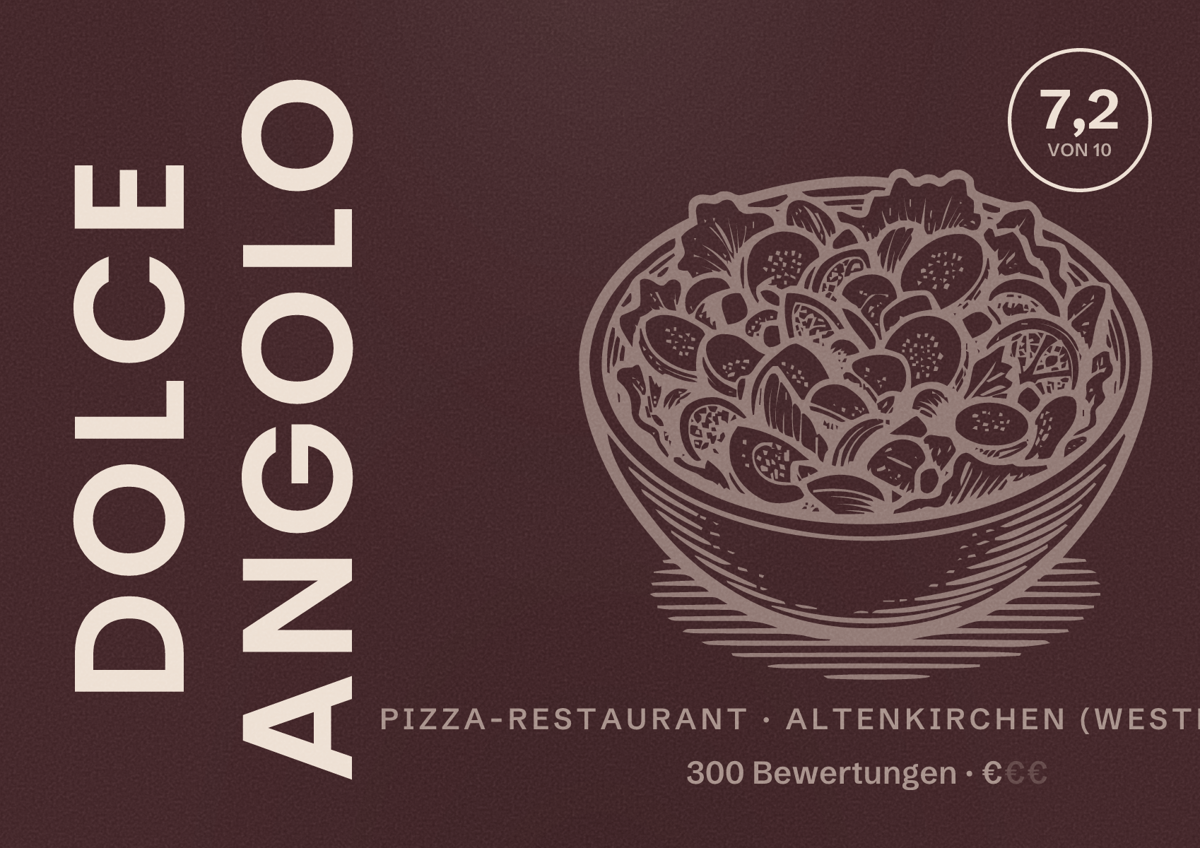 Illustriertes Poster von Dolce Angolo, Pizza-Restaurant in Altenkirchen (Westerwald): Bewertung 7,2 von 10 aus 300 Bewertungen, Preisniveau €