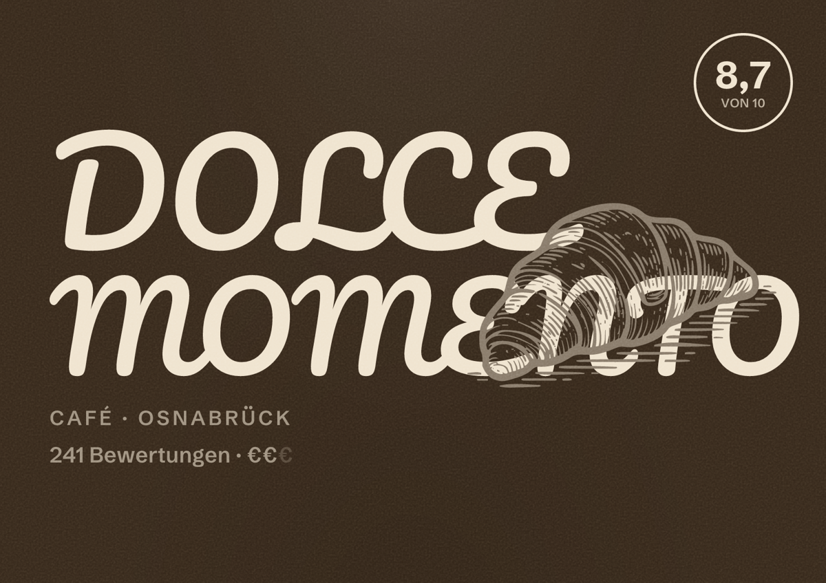 Illustriertes Poster von DOLCE MOMENTO, Café in Osnabrück: Gästebewertung 8,7 von 10 aus 241 Bewertungen