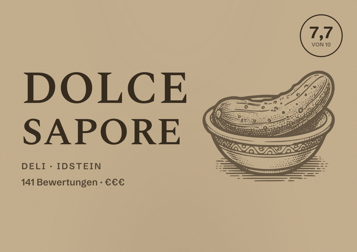 Illustriertes Poster von Dolce sapore, Deli in Idstein: Bewertung 7,7 von 10 aus 141 Bewertungen, Preisniveau €€€