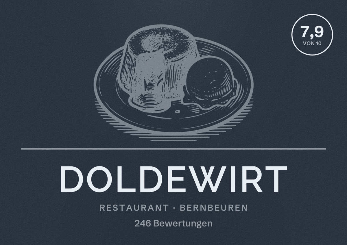 Illustriertes Poster von Doldewirt, Restaurant in Bernbeuren: Bewertung 7,9 von 10 aus 246 Bewertungen