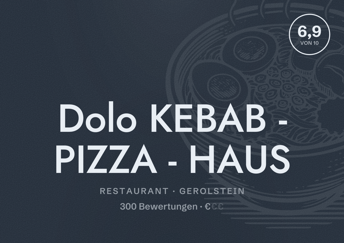 Illustriertes Poster von Dolo KEBAB - PIZZA - HAUS, Restaurant in Gerolstein: Bewertung 6,9 von 10 aus 300 Bewertungen, Preisniveau €