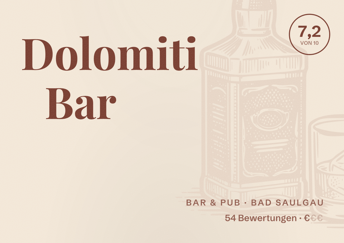 Illustriertes Poster von Dolomiti Bar, Bar & Pub in Bad Saulgau: Bewertung 7,2 von 10 aus 54 Bewertungen, Preisniveau €