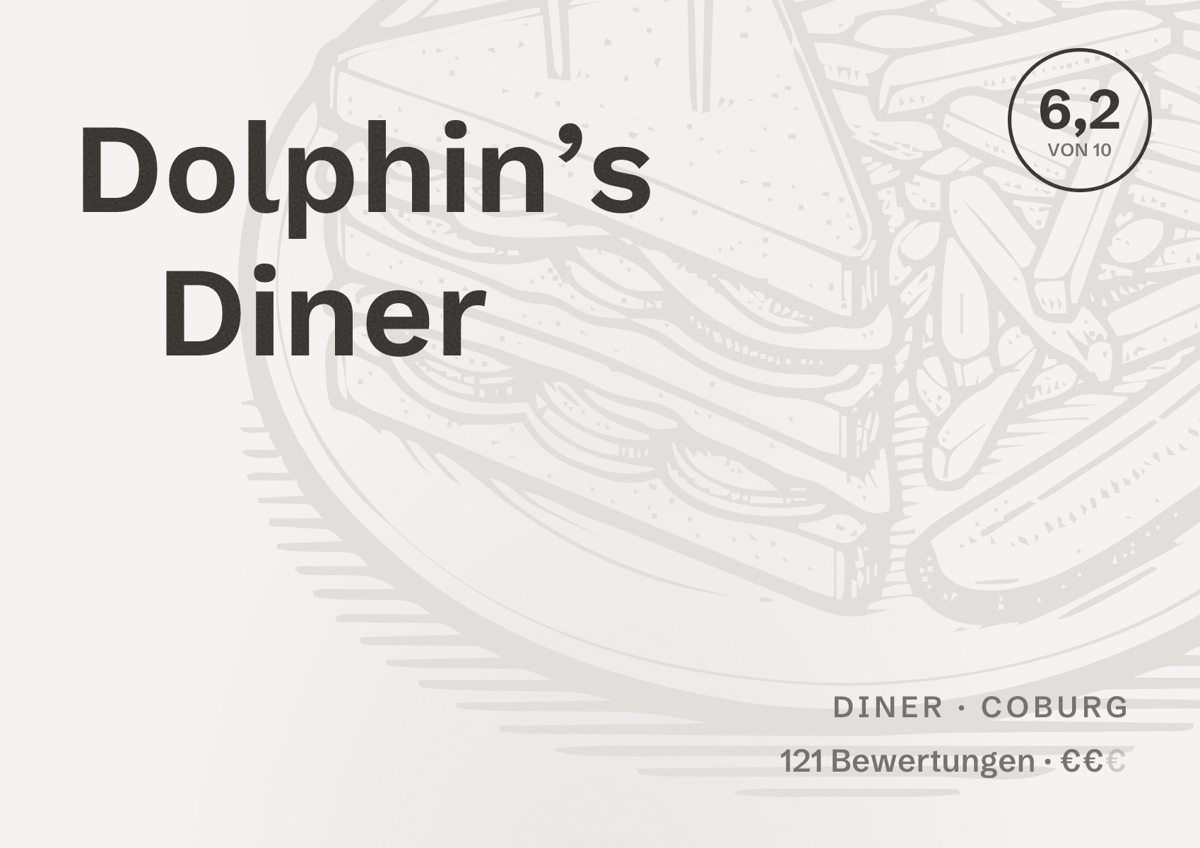 Illustriertes Poster von Dolphin’s Diner, Diner in Coburg: Bewertung 6,2 von 10 aus 121 Bewertungen, Preisniveau €€