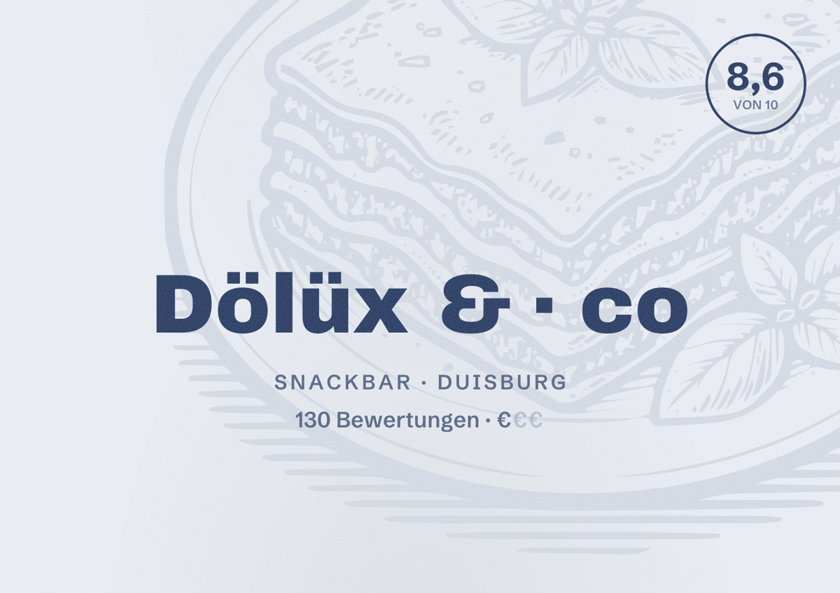 Illustriertes Poster von Dölüx & co, Snackbar in Duisburg: Bewertung 8,6 von 10 aus 130 Bewertungen, Preisniveau €
