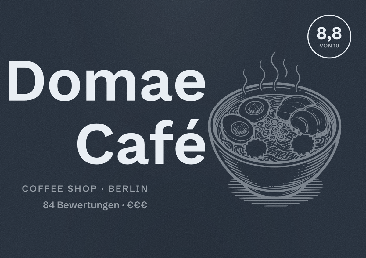 Illustriertes Poster von Domae Café, Coffee Shop in Berlin: Bewertung 8,8 von 10 aus 84 Bewertungen, Preisniveau €€€