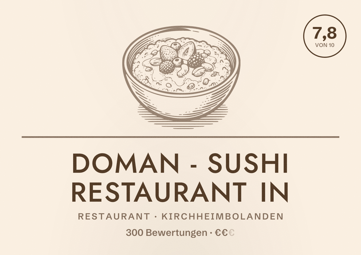 Illustriertes Poster von Doman - Sushi Restaurant in, Restaurant in Kirchheimbolanden: Bewertung 7,8 von 10 aus 300 Bewertungen, Preisniveau €€
