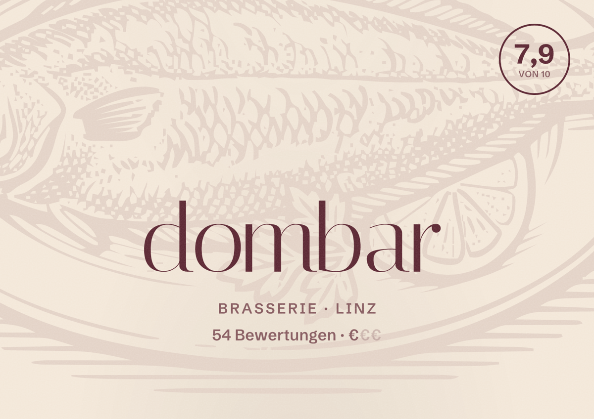 Illustriertes Poster von dombar, Brasserie in Linz: Bewertung 7,9 von 10 aus 54 Bewertungen, Preisniveau €