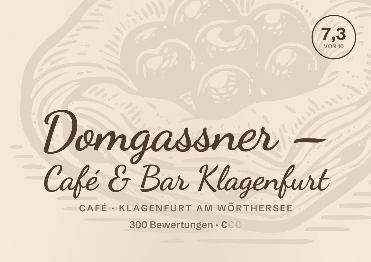 Illustriertes Poster von Domgassner – Café & Bar Klagenfurt, Café in Klagenfurt am Wörthersee: Bewertung 7,3 von 10 aus 300 Bewertungen, Preisniveau €