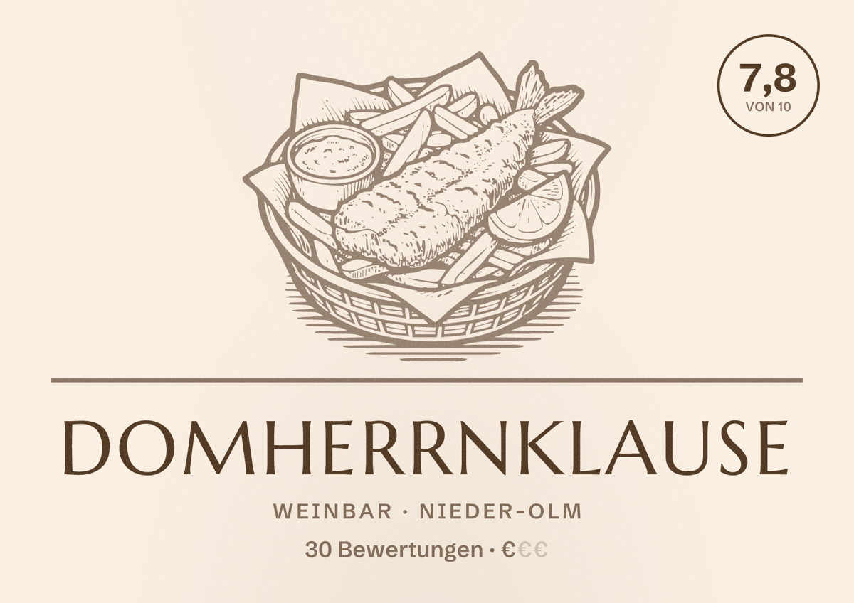 Illustriertes Poster von Domherrnklause, Weinbar in Nieder-Olm: Bewertung 7,8 von 10 aus 30 Bewertungen, Preisniveau €