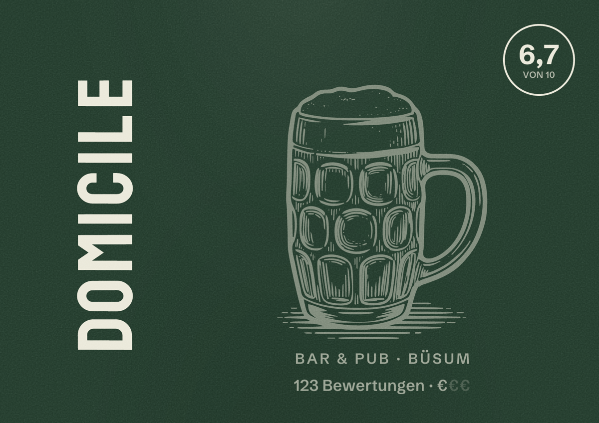 Illustriertes Poster von Domicile, Bar & Pub in Büsum: Bewertung 6,7 von 10 aus 123 Bewertungen, Preisniveau €